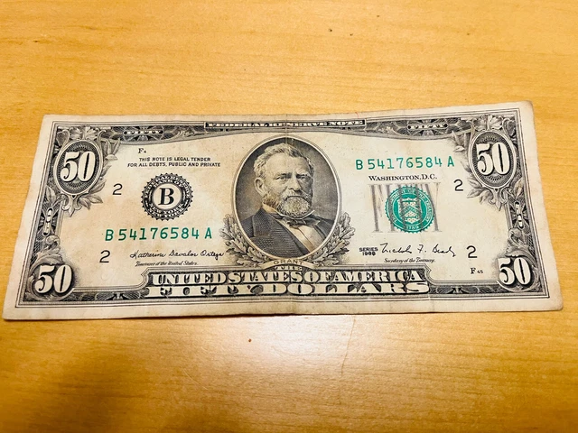 1988 $50 Fifty Dollar Bill Federal Reserve Note Vintage Currency US