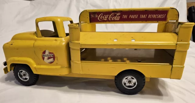 Vintage 1950's Buddy L Yellow Pressed Steel Coca Cola GMC Truck