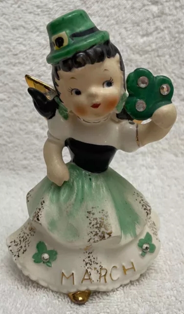 Vintage 1957 Lefton March Angel Figurine Irish Girl Shamrock St Patricks geo z