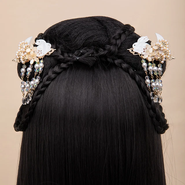 Couronne/épingle à Cheveux Perles Style Hanfu Chinois - Dorée, Motifs Floraux, Avec Glands - Neuf Avec étiquettes