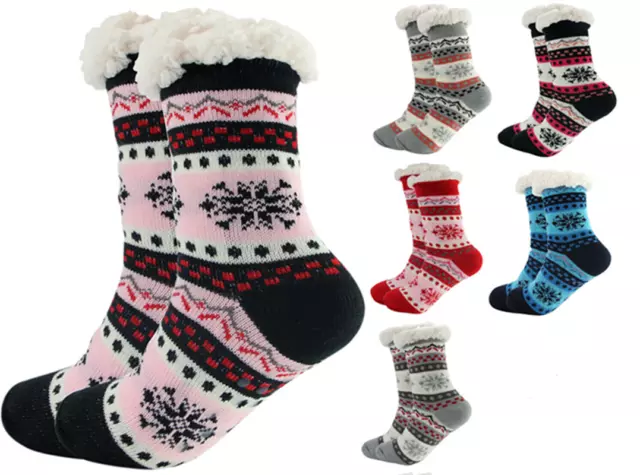 Winter Women Thermal Sherpa Socks Thick Cozy Fuzzy Fleece-lined Slipper Bed Sock