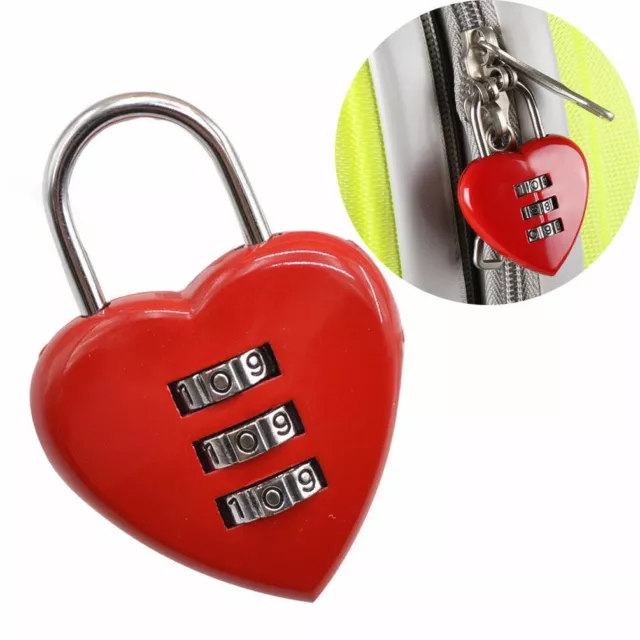 Lovely Heart Shaped 3 Digit Combination Password Lock Padlock Love Couple Travel