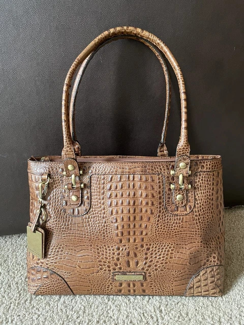 ETIENNE AIGNER Cognac Brown Croc Embossed Leather Tote Shoulder Bag Purse