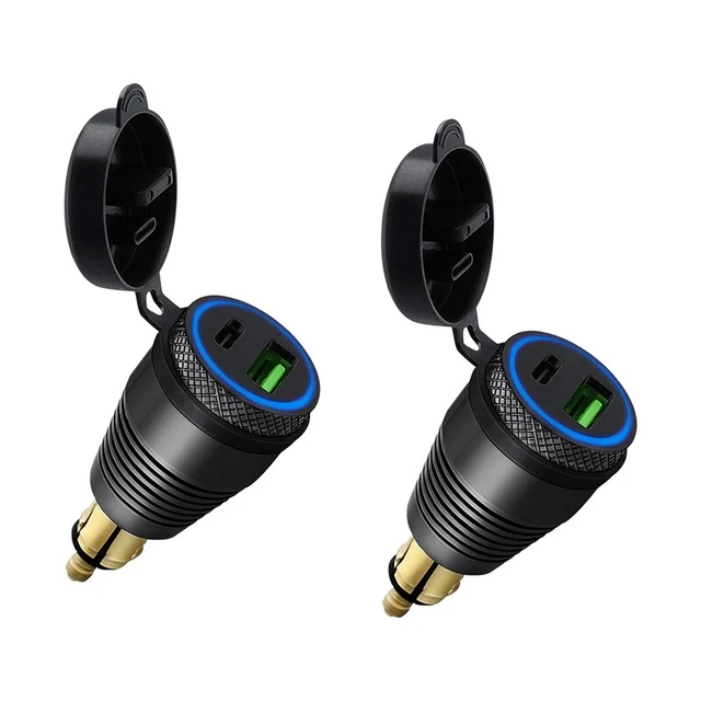 2X Motorrad DIN Stecker Wasserdichtes Ladegerät Ein QC3.0 USB Ladegerät & TyY9O8