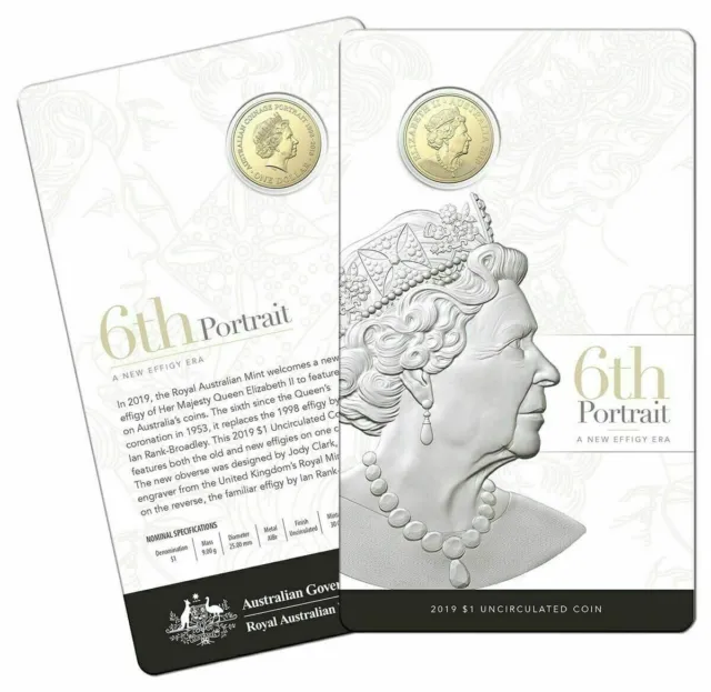 Australia: 2019 $1 QEII NEW 6th & Current Portraits Double-Head Coin in RAM Card