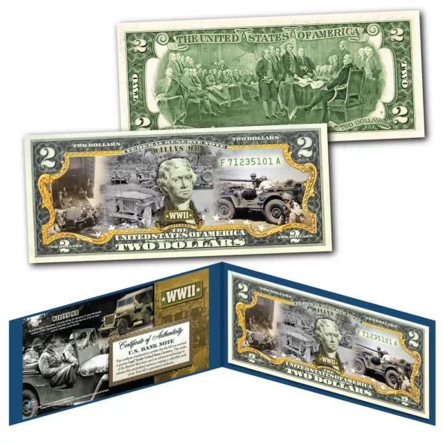 WILLYS MB FORD GPW JEEP Military Truck WWII World War II Genuine U.S. $2 Bill