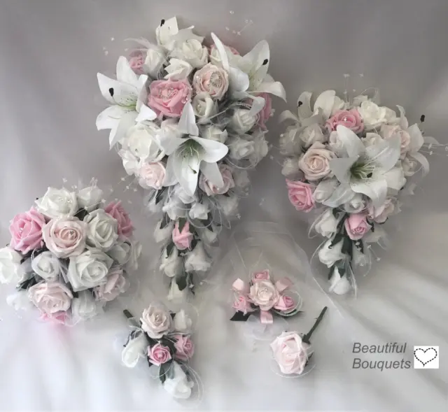 Hochzeit Blumen Elfenbein Rose Stern Lilienstrauß, Braut, Brautjungfer Blume-Mädchen rosa