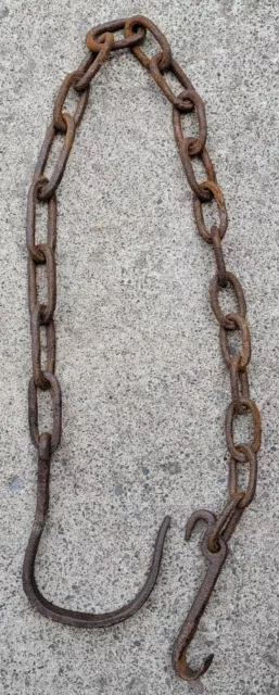 Antique Primitive Hand Forged Iron Dog Hook Logging Chain Swivel Forestry Tool