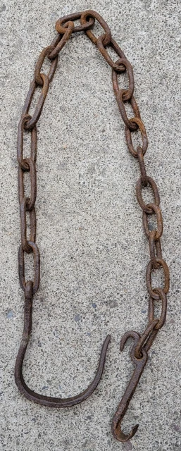 Antique Primitive Hand Forged Iron Dog Hook Logging Chain Swivel Forestry Tool
