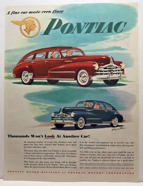 1948 Vintage PONTIAC Antique Magazine Automobile Print Ad - Full Page Color