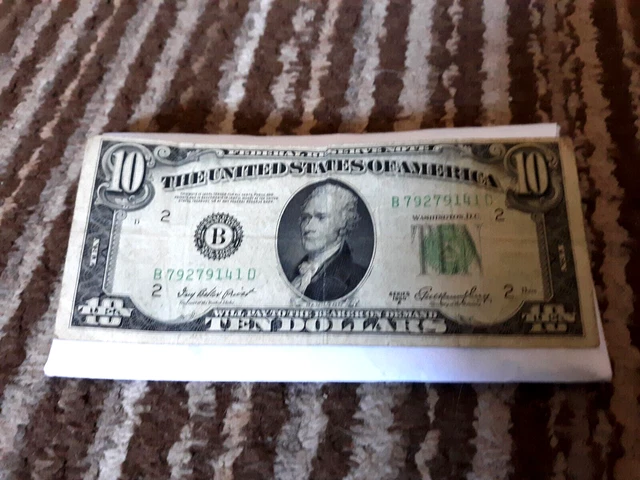1950 A Ten Dollar Bill Federal Reserve Note Boston Old Currency