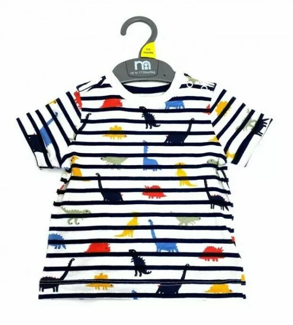 Ex Mothercare Baby Boys Navy Stripe Dino Dinosaur T-Shirt Top  3 6 9 18 24 Month