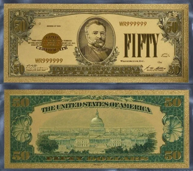 Usa Banknote P-402 $50 Gold Certificate Fifty Us Dollars 1928 Gold Foil New Mint