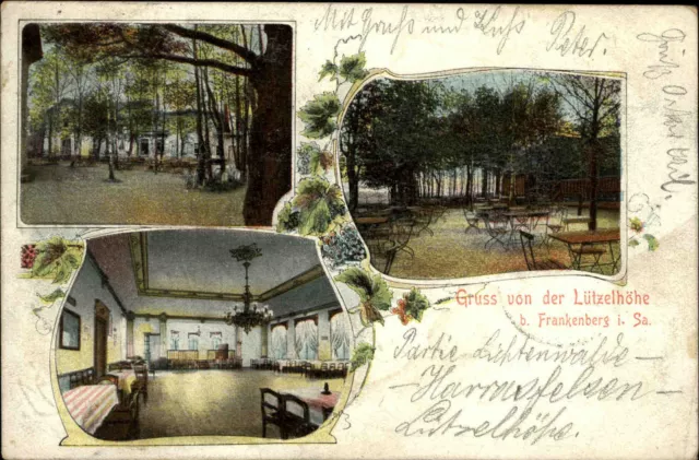 Frankenberg Sachsen 1905 Gruss von der Lützelhöhe Biergarten Gasthaus Litho-AK