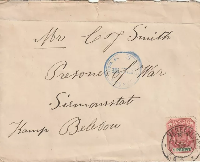 SOUTH AFRICA/TRANSVAAL/BOER WAR: Censored cover to POW-camp 1900. Arr.canc.
