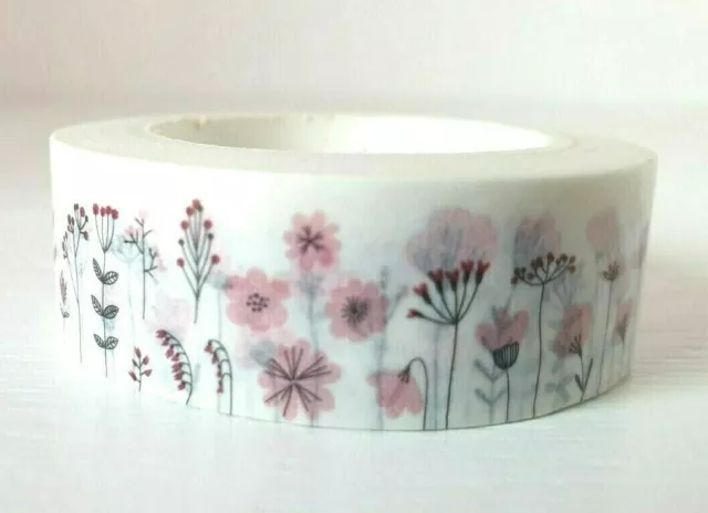 PRETTY PINK FLOWERS Washi Tape 15mm x 10M  Journal Garden Diary Masking Bujo