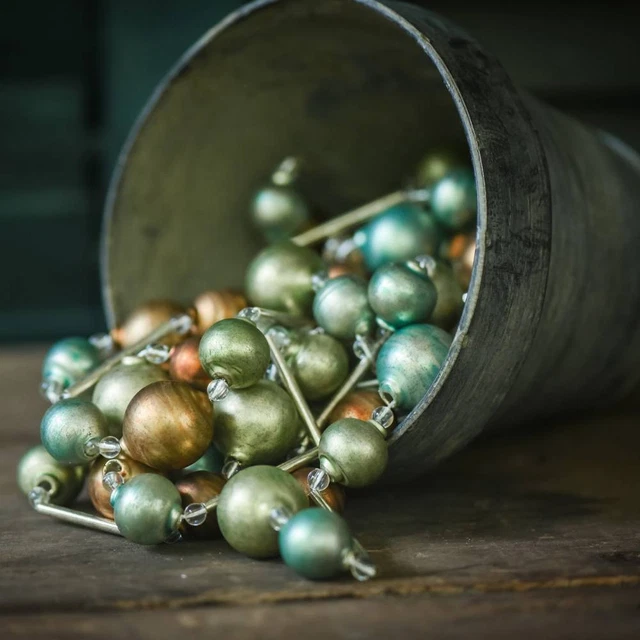 Ragon House Beaded Glass Garland, Mercury Glass 6 Foot Length, Green and Bronze