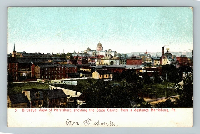 Harrisburg PA- Pennsylvania, Aerial View Town, State Capitol Vintage Postcard