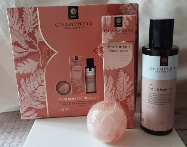 Champneys Health Spa Calm Massage Ritual Gift Set Bath/Body Oil Massage Ball New