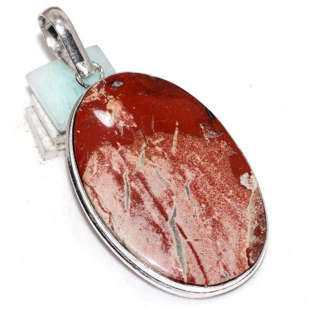 Roter Jaspis 925 Versilbert Edelstein Handmade Anhänger 2.5 " Handarbeit Gift GW