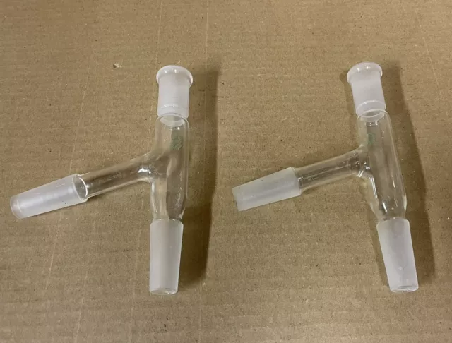 Pyrex Three Way Distillation Adapter Connector Tubes 19/38 Lot of 2