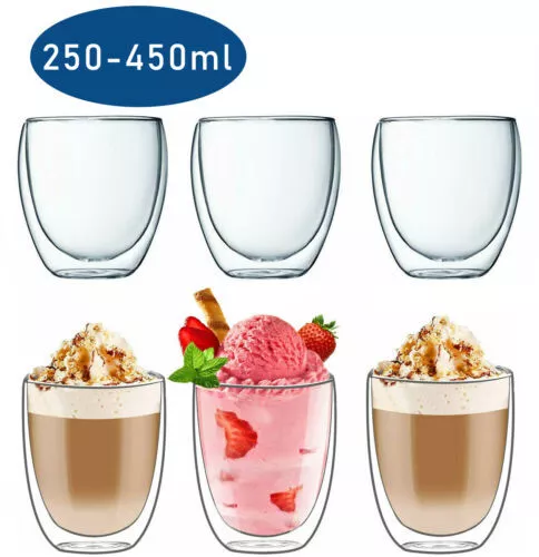 6X Doppelwandige Thermo Gläser 250,350,450Ml Latte Macchiato Cocktail Kaffee Tee