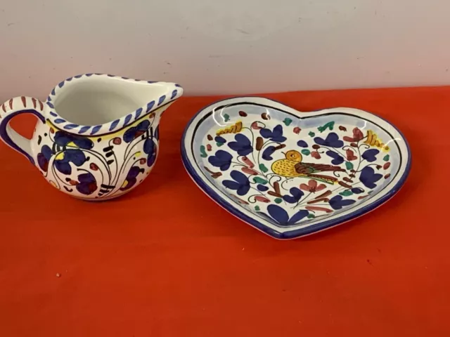 Mario Sambuco Of Deruta, Italy  ---   Creamer Plus Heart Shaped Trinket Dish