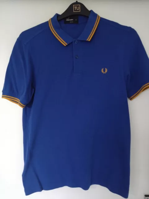 Mens Fred Perry Small Blue M3600 Twin Tipped Short Sleeve Polo Shirt Tshirt Top