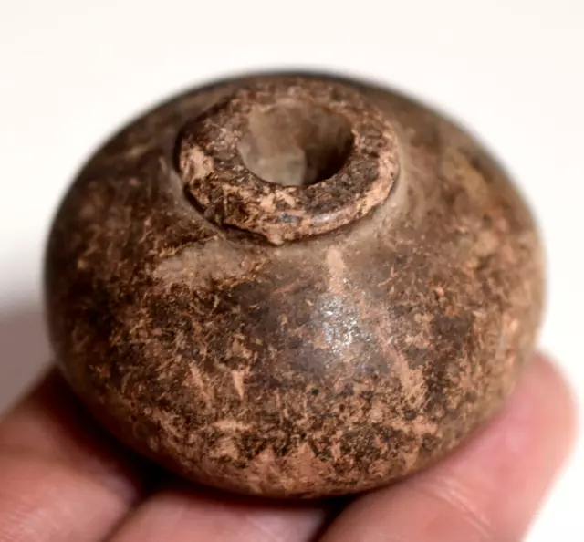 Ancient Excavated Tannish Brown Clay Spindle Whorl Bead From Mali, African Trade