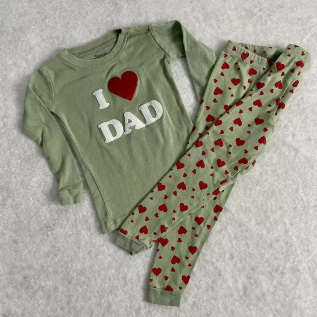 Leveret Toddler I Love Dad Pajama Set Sage Green & Red Hearts Sz 3 Yrs