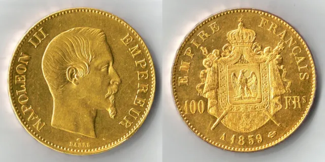 FRANCE 1859A 100 Francs GOLD COIN MINTAGE ONLY 22,000  !!!!