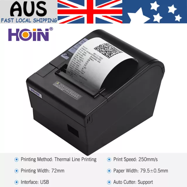 Hoin 80mm USB Thermal Receipt POS Printer + 1Roll Thermal Paper for Supermarket