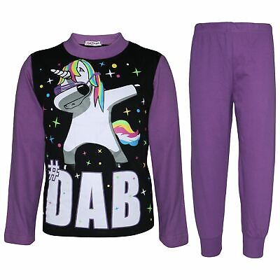 Kids Girls Dabbing Unicorn #Dab Lilac Floss Pajama Loungewear Nightwear Pjs 5-13