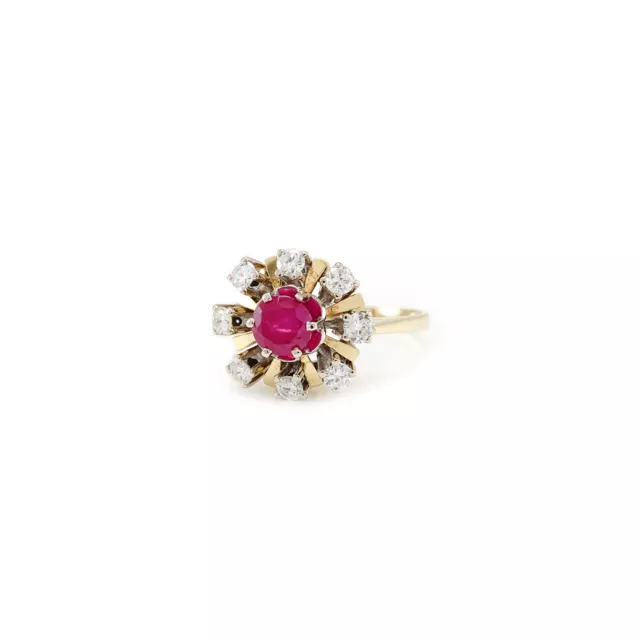 Bague à Diamant Rubis Entourage en Or Jaune 14K de Fiançailles Diamnod Ri