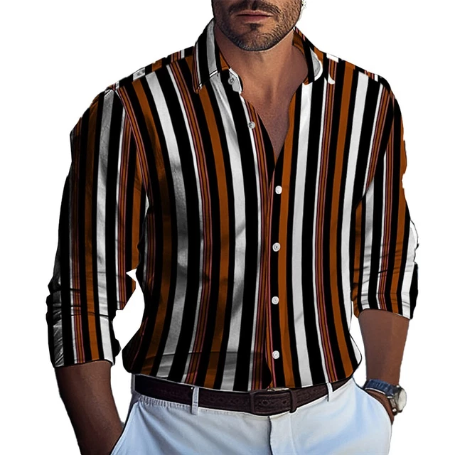 CHEMISE DE FITNESS classique pour hommes musclé à motif rayé et manches longu EUR 29,12