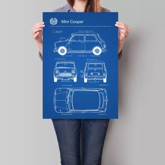 Mini Cooper Car Poster Retro Patent Blueprint Art Print