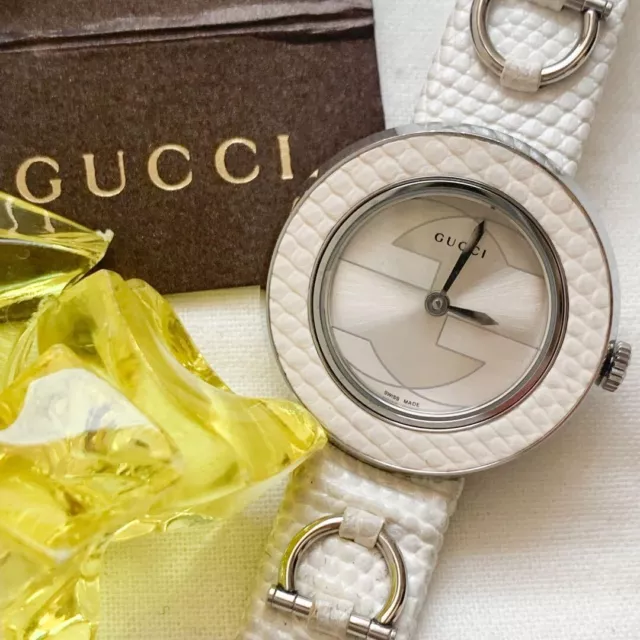 Gucci 129.5 U play Watch Quartz Women's White Dial Belt Vintage Working