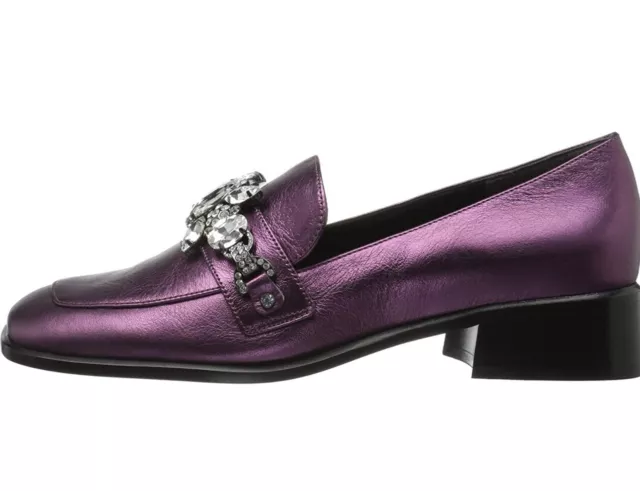 $395 Marc Jacobs Tilde Embellished Leather Loafer Metallic Purple EU 40 US 10