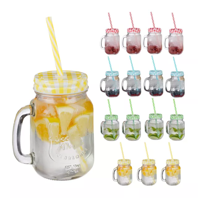 Trinkgläser mit Deckel und Strohhalm Smoothie Gläser 16 Limogläser Henkelglas
