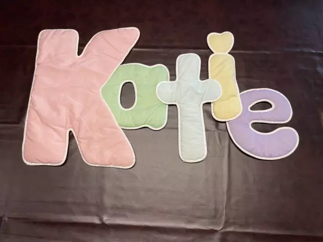 Vintage 1990s Rainbow Fabric Letter’s Katie Girls Room Nursery Banner 18T X 30W