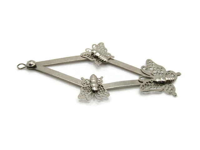 Vintage Butterfly Necklace Charm Hinged Silver Tone