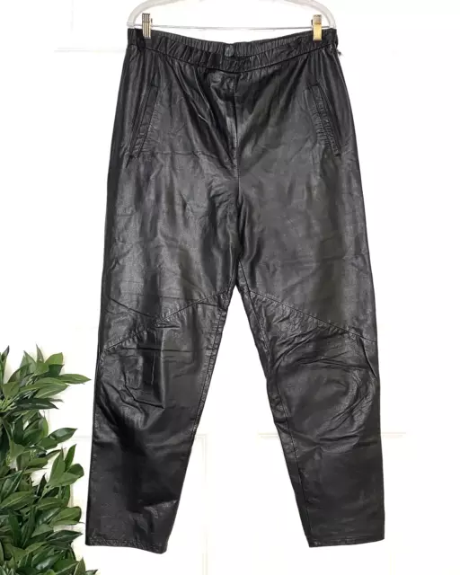 Vtg Pia Rucci Leather Pull On Pants Size Small Black Pockets Fully Lined As Is