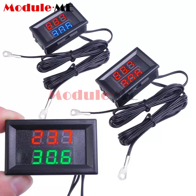 DC4V-28V Digital LED Display Thermometer Dual NTC Waterproof Probe Sensor