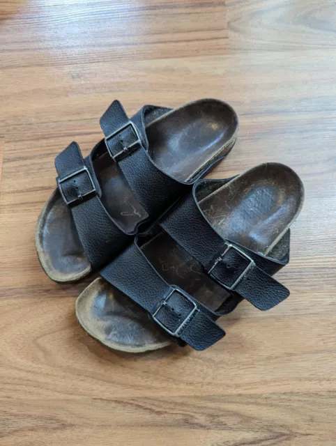 Birkenstock Arizona BLACK Leather 2 Strap Slide Sandals Mens 6.5 Womens 8 Sz 39