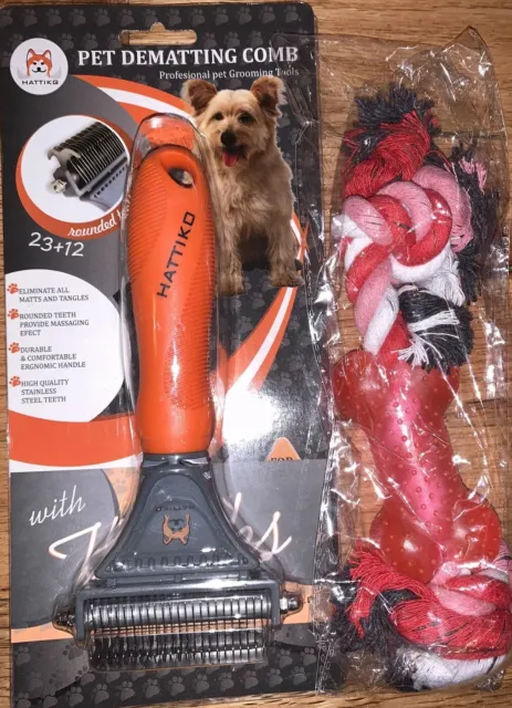 Grooming Brush Dog Undercoat Rake Comb Dematting Deshedding & Chew Toy