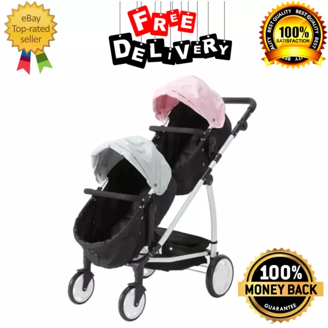 New Deluxe Tandem Double Pram Twin Stroller New Born Toddler Baby Jogger