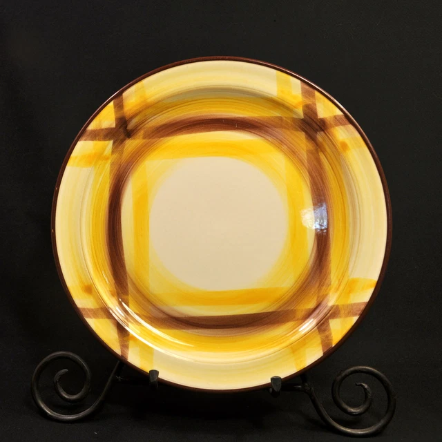 Vernon Vernonware Dinner Plate 10 1/2" Organdie Plaid Yellow BrownTrim 1937-1958