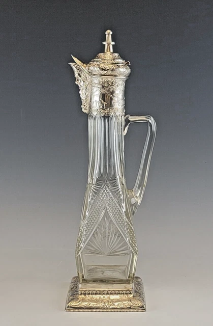 Large 19C Dutch Silver Claret Glass Cutter Pitcher Decanter