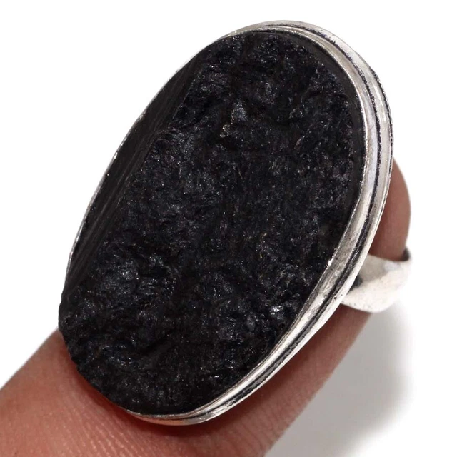 925 Silver Plated-Black Tourmaline Ethnic Gemstone Ring Jewelry US Size-6 JW