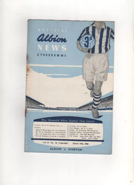 WEST BROMWICH ALBION v EVERTON, 19th MARCH 1960. DIVISION 1.